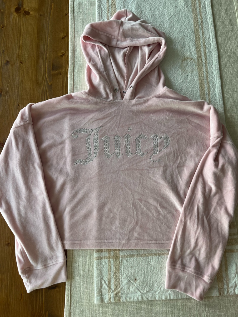 Juicy Couture Soft Pink Crystal Script Cropped Hoodie